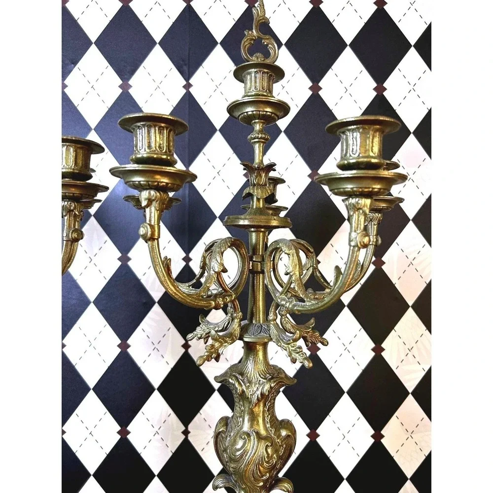 Grand-sized‎ Brass Rococo Candelabra Pair 28in Baroque 6 Arm Candle Holders